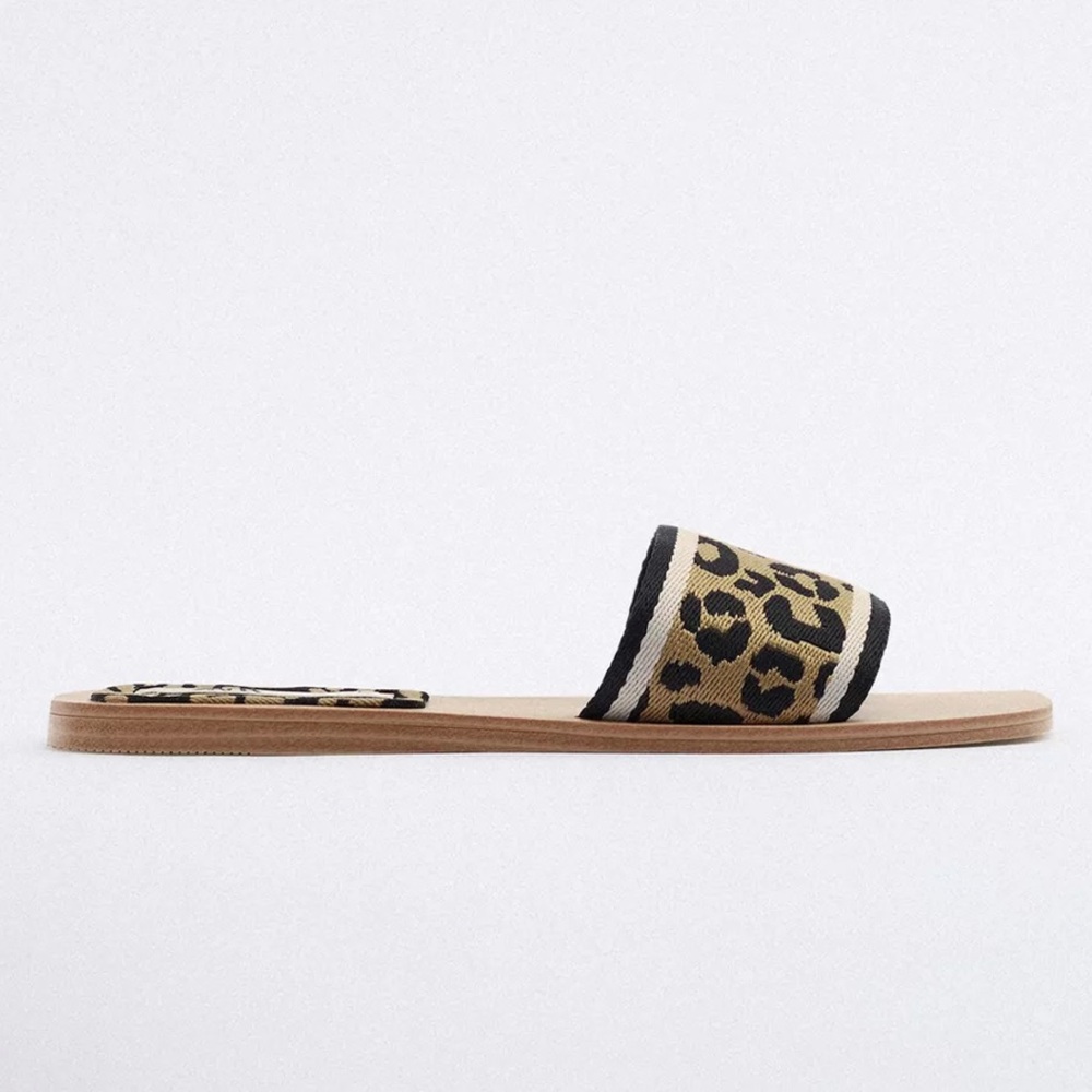 Zara Leopard Print Sandals - Black and Tan